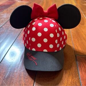 DISNEY Parks Minnie Mouse Baseball Cap Hat  Ears & Bow Polka Dot SnapBack Youth